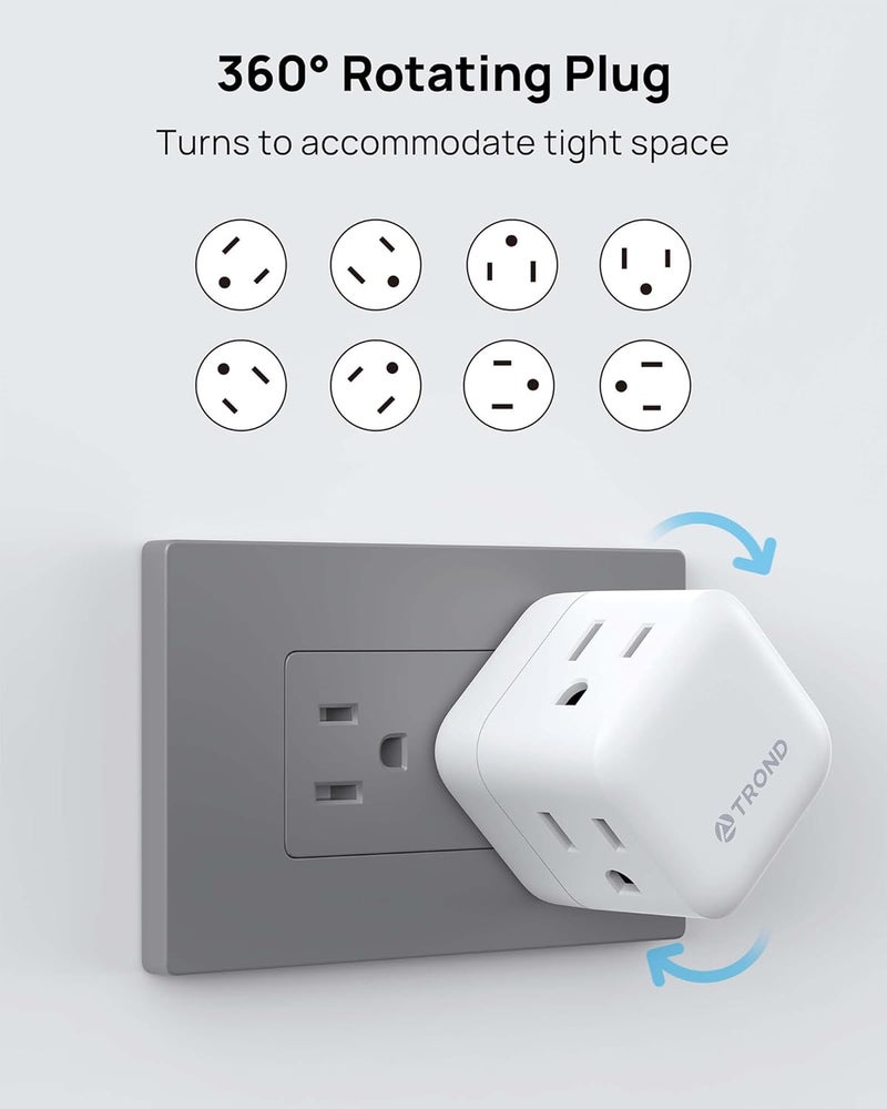 TROND Multi Plug Wall Outlet 2 Pack, 3 Way Outlet Adapter with 360 Rotating Plug, Cruise Ship Essentials, Small Wall Extender for Bathroom, Kitchen, Home, Office, Dorm - Image 3